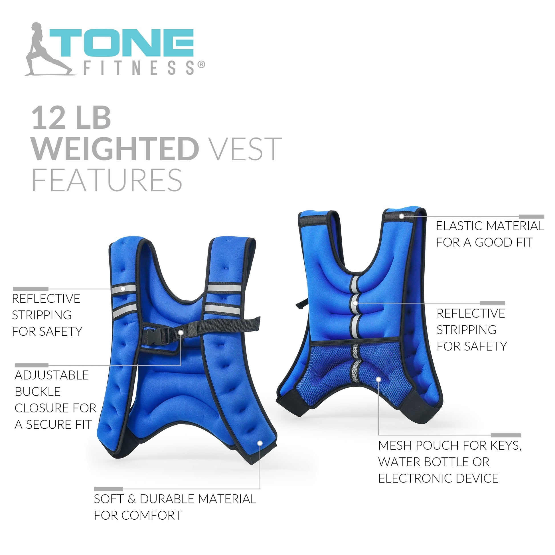 Neoprene Weighted Vest, 12 Pounds, Blue
